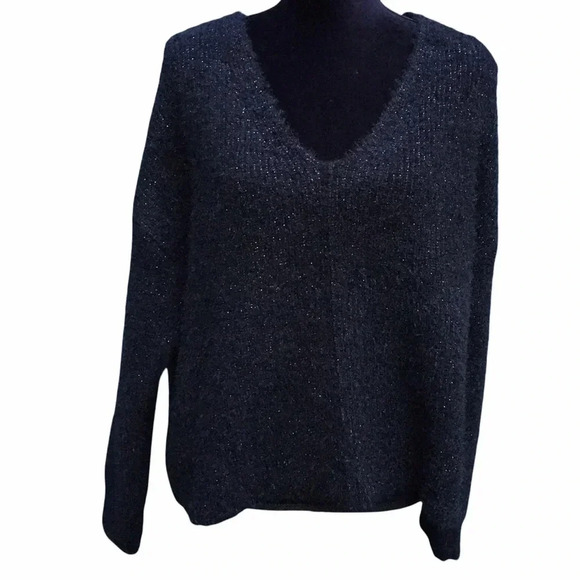 NWT Abound Black Sparkle V-Neck Fuzzy Sweater XL - Picture 1 of 8